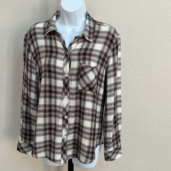 Rails Hunter Size Small Button-Down Ivory Coal Blush Plaid Long Sleeve Shirt - Picture 4 of 12